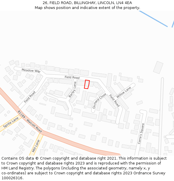 26, FIELD ROAD, BILLINGHAY, LINCOLN, LN4 4EA: Location map and indicative extent of plot
