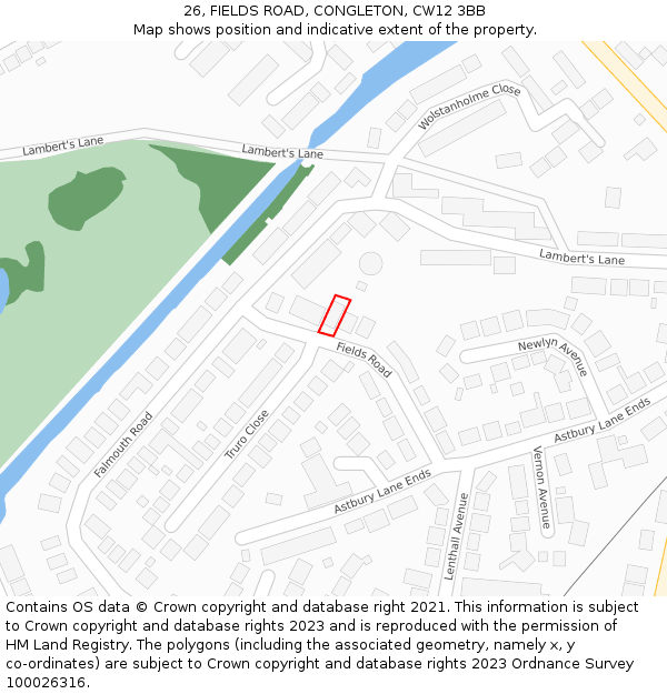 26, FIELDS ROAD, CONGLETON, CW12 3BB: Location map and indicative extent of plot