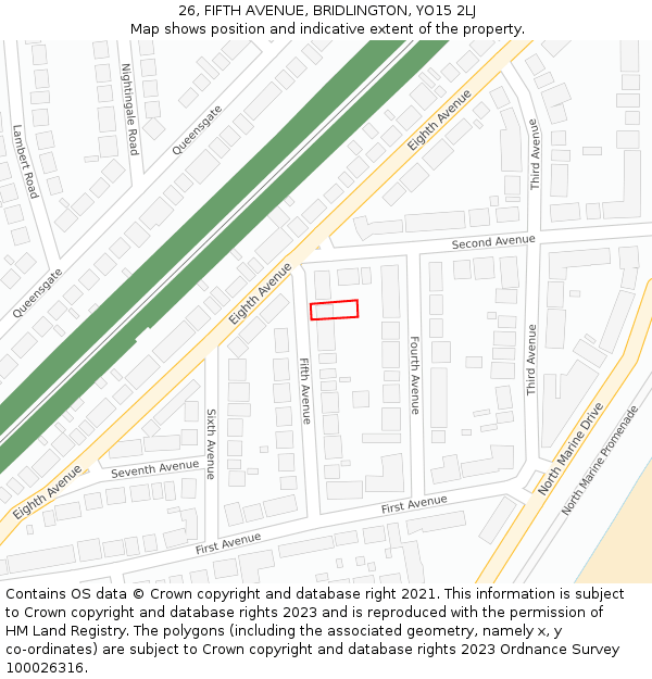 26, FIFTH AVENUE, BRIDLINGTON, YO15 2LJ: Location map and indicative extent of plot