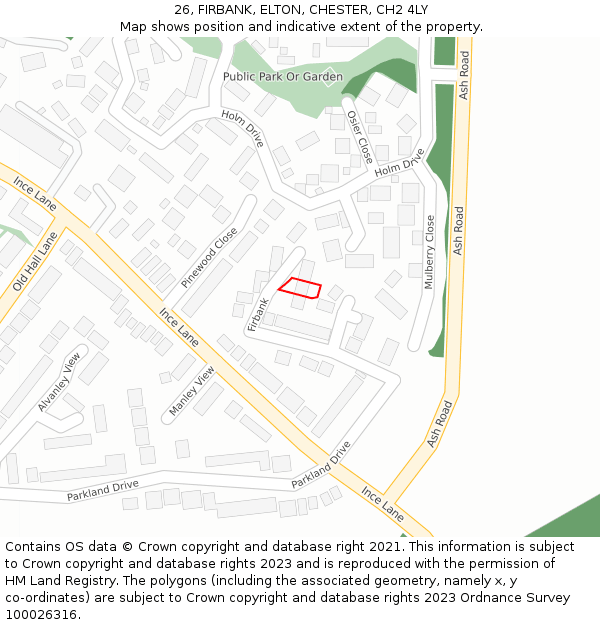 26, FIRBANK, ELTON, CHESTER, CH2 4LY: Location map and indicative extent of plot