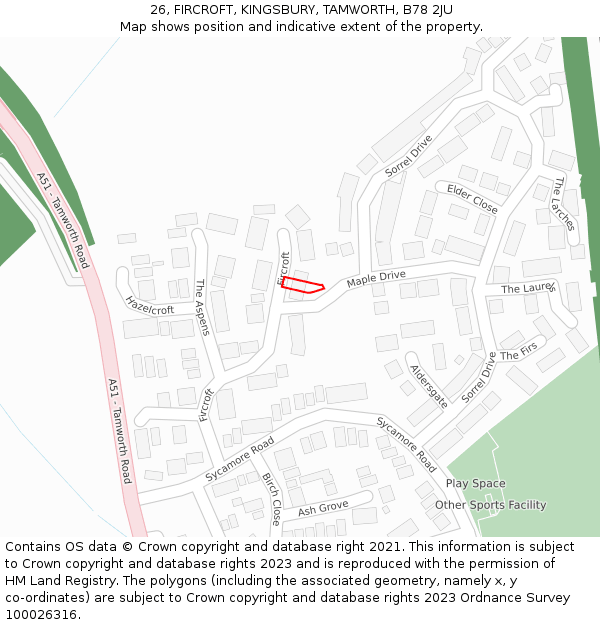 26, FIRCROFT, KINGSBURY, TAMWORTH, B78 2JU: Location map and indicative extent of plot