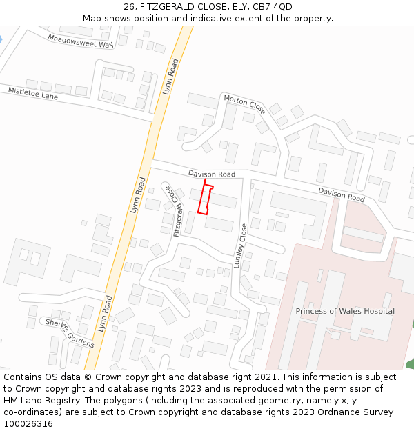 26, FITZGERALD CLOSE, ELY, CB7 4QD: Location map and indicative extent of plot