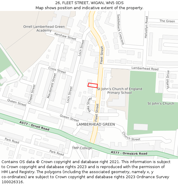 26, FLEET STREET, WIGAN, WN5 0DS: Location map and indicative extent of plot