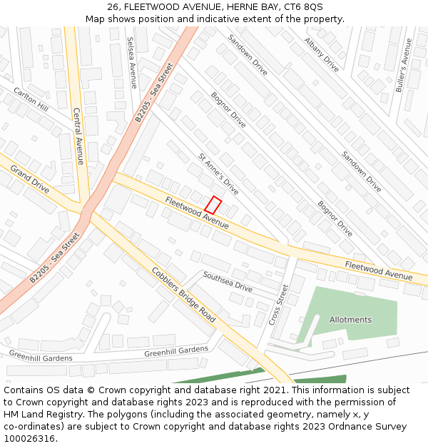 26, FLEETWOOD AVENUE, HERNE BAY, CT6 8QS: Location map and indicative extent of plot