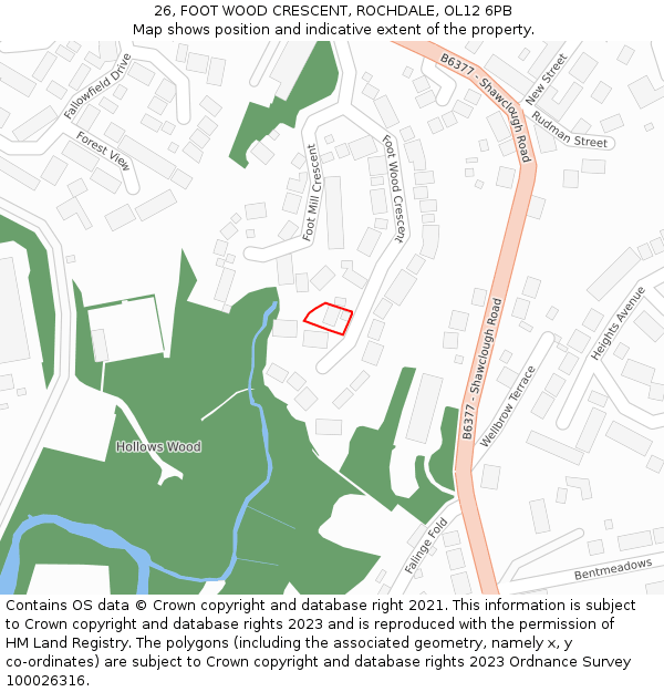 26, FOOT WOOD CRESCENT, ROCHDALE, OL12 6PB: Location map and indicative extent of plot