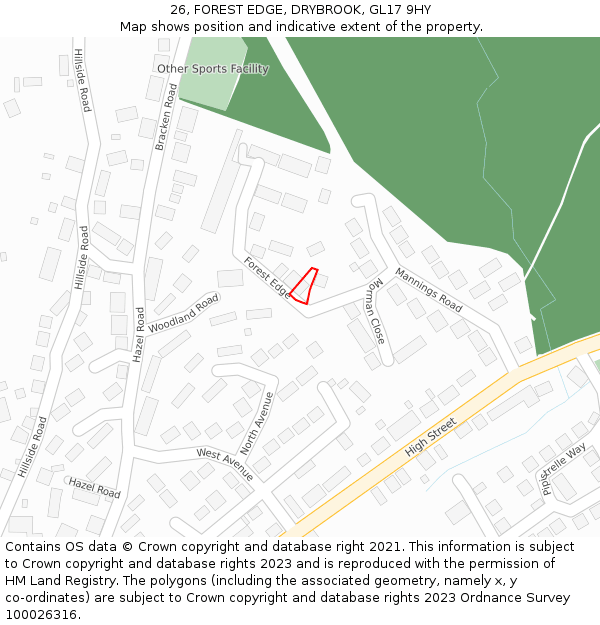 26, FOREST EDGE, DRYBROOK, GL17 9HY: Location map and indicative extent of plot