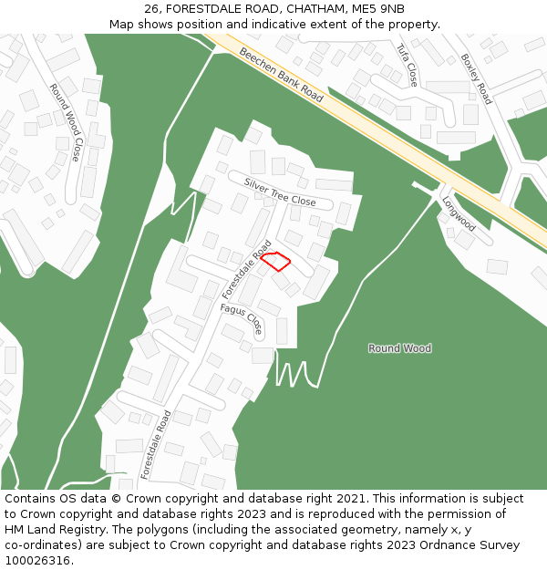 26, FORESTDALE ROAD, CHATHAM, ME5 9NB: Location map and indicative extent of plot