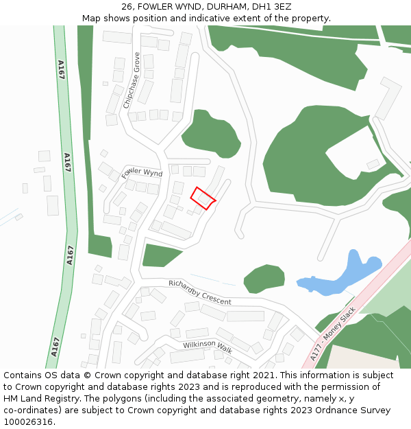 26, FOWLER WYND, DURHAM, DH1 3EZ: Location map and indicative extent of plot