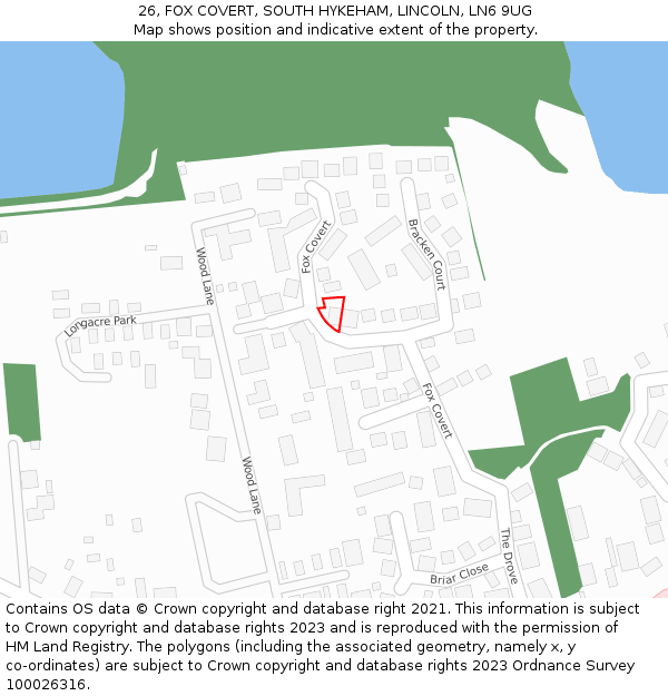 26, FOX COVERT, SOUTH HYKEHAM, LINCOLN, LN6 9UG: Location map and indicative extent of plot