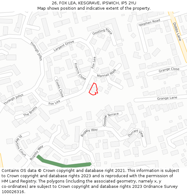 26, FOX LEA, KESGRAVE, IPSWICH, IP5 2YU: Location map and indicative extent of plot