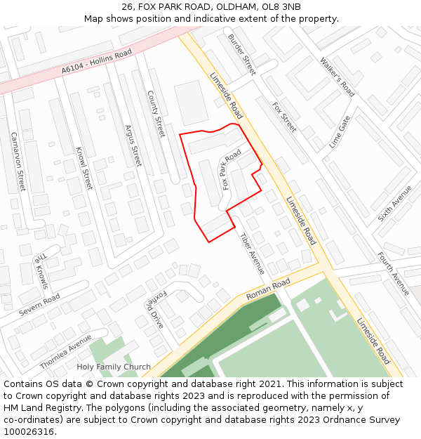 26, FOX PARK ROAD, OLDHAM, OL8 3NB: Location map and indicative extent of plot