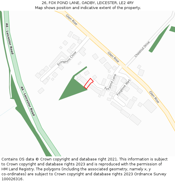 26, FOX POND LANE, OADBY, LEICESTER, LE2 4RY: Location map and indicative extent of plot