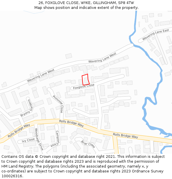 26, FOXGLOVE CLOSE, WYKE, GILLINGHAM, SP8 4TW: Location map and indicative extent of plot