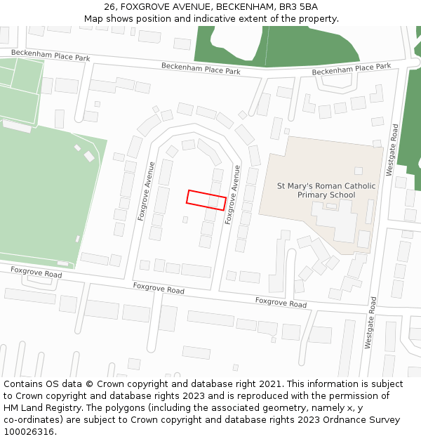 26, FOXGROVE AVENUE, BECKENHAM, BR3 5BA: Location map and indicative extent of plot