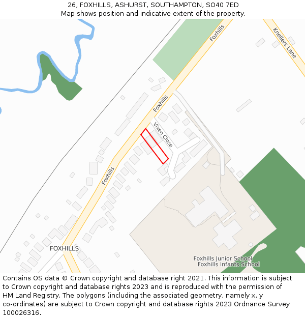 26, FOXHILLS, ASHURST, SOUTHAMPTON, SO40 7ED: Location map and indicative extent of plot