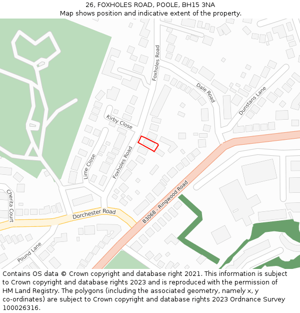 26, FOXHOLES ROAD, POOLE, BH15 3NA: Location map and indicative extent of plot