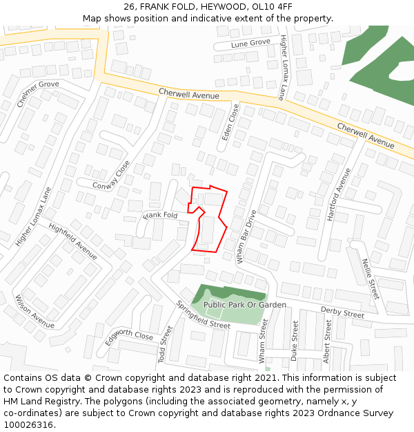 26, FRANK FOLD, HEYWOOD, OL10 4FF: Location map and indicative extent of plot