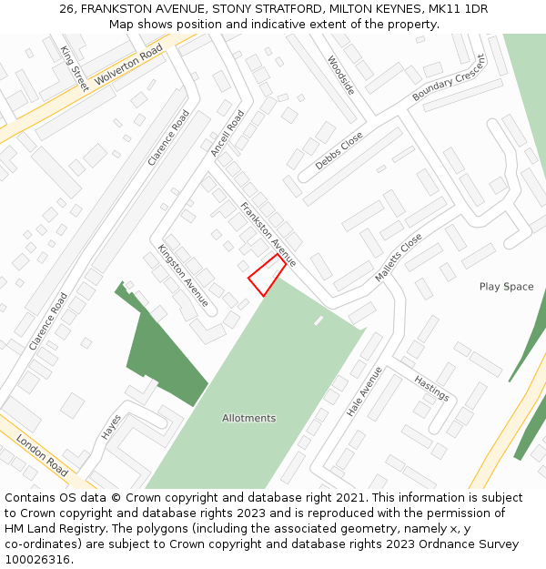 26, FRANKSTON AVENUE, STONY STRATFORD, MILTON KEYNES, MK11 1DR: Location map and indicative extent of plot