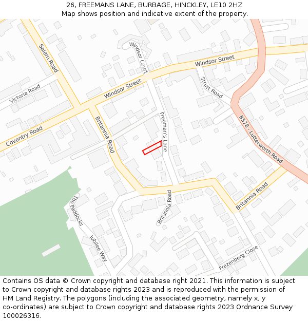 26, FREEMANS LANE, BURBAGE, HINCKLEY, LE10 2HZ: Location map and indicative extent of plot