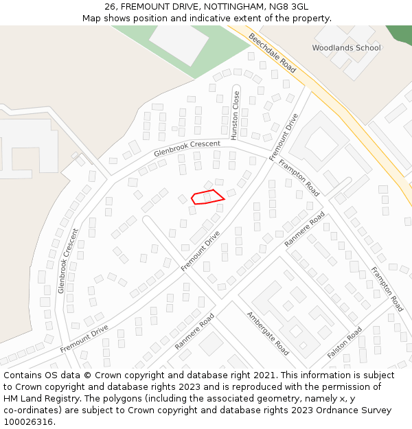 26, FREMOUNT DRIVE, NOTTINGHAM, NG8 3GL: Location map and indicative extent of plot