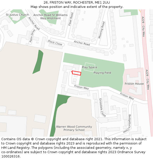 26, FRISTON WAY, ROCHESTER, ME1 2UU: Location map and indicative extent of plot