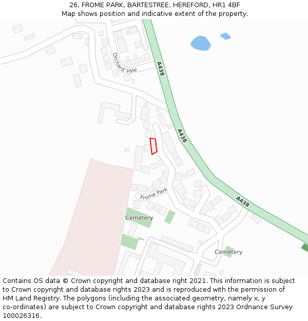 26, FROME PARK, BARTESTREE, HEREFORD, HR1 4BF: Location map and indicative extent of plot