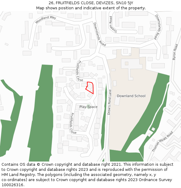 26, FRUITFIELDS CLOSE, DEVIZES, SN10 5JY: Location map and indicative extent of plot