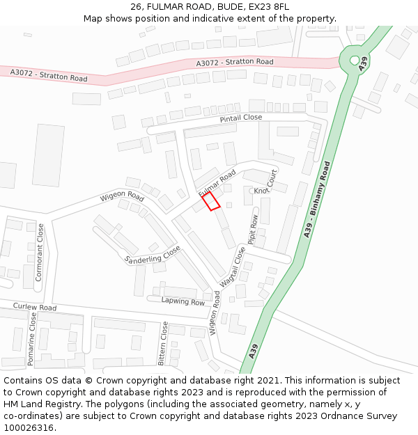 26, FULMAR ROAD, BUDE, EX23 8FL: Location map and indicative extent of plot