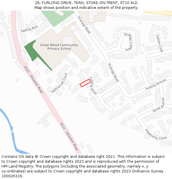 26, FURLONG DRIVE, TEAN, STOKE-ON-TRENT, ST10 4LD: Location map and indicative extent of plot