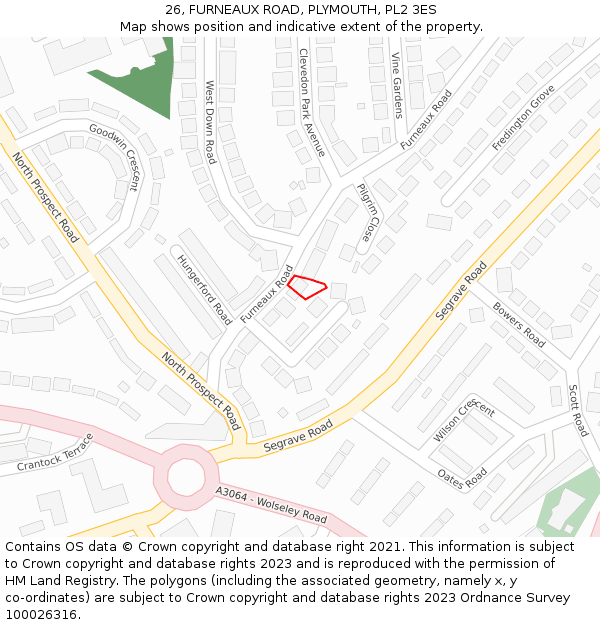 26, FURNEAUX ROAD, PLYMOUTH, PL2 3ES: Location map and indicative extent of plot