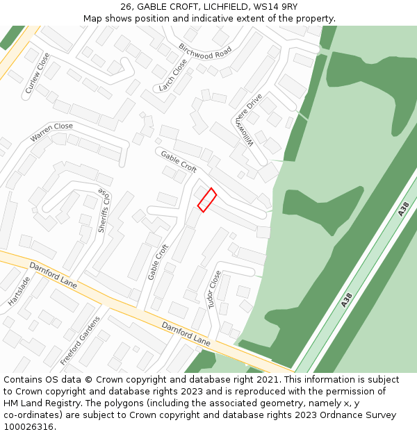 26, GABLE CROFT, LICHFIELD, WS14 9RY: Location map and indicative extent of plot
