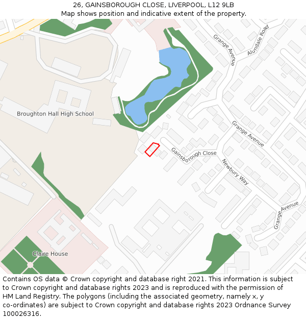 26, GAINSBOROUGH CLOSE, LIVERPOOL, L12 9LB: Location map and indicative extent of plot