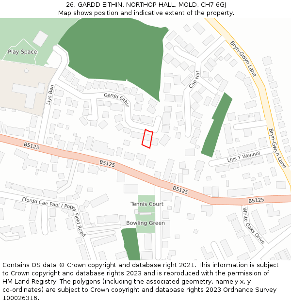 26, GARDD EITHIN, NORTHOP HALL, MOLD, CH7 6GJ: Location map and indicative extent of plot