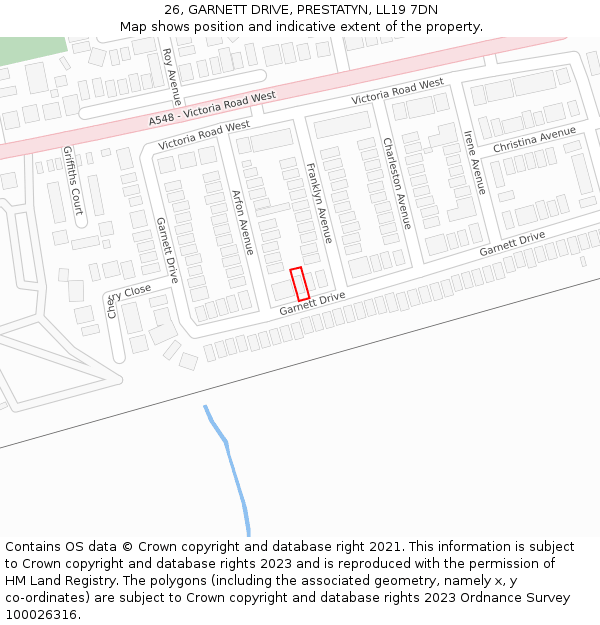 26, GARNETT DRIVE, PRESTATYN, LL19 7DN: Location map and indicative extent of plot