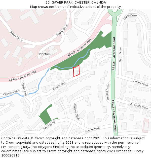 26, GAWER PARK, CHESTER, CH1 4DA: Location map and indicative extent of plot