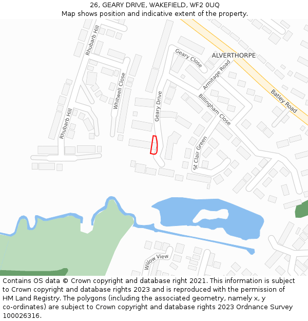 26, GEARY DRIVE, WAKEFIELD, WF2 0UQ: Location map and indicative extent of plot