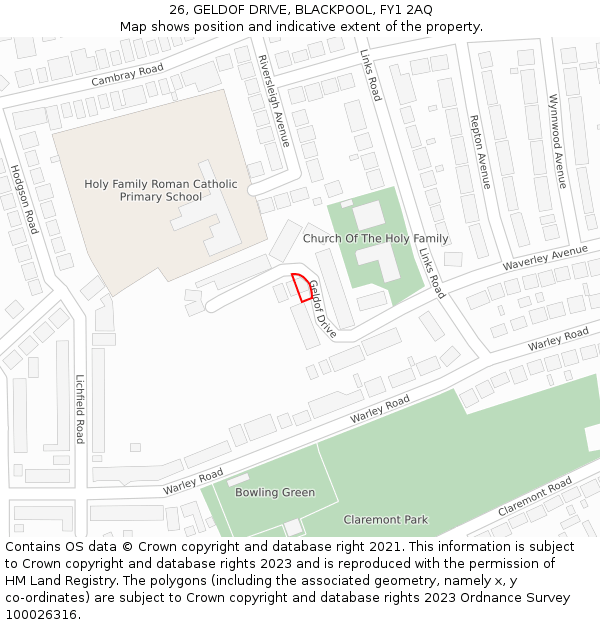 26, GELDOF DRIVE, BLACKPOOL, FY1 2AQ: Location map and indicative extent of plot