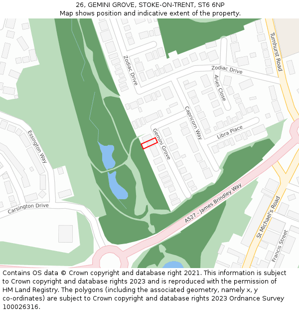 26, GEMINI GROVE, STOKE-ON-TRENT, ST6 6NP: Location map and indicative extent of plot