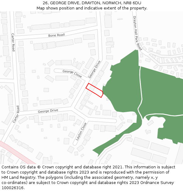 26, GEORGE DRIVE, DRAYTON, NORWICH, NR8 6DU: Location map and indicative extent of plot