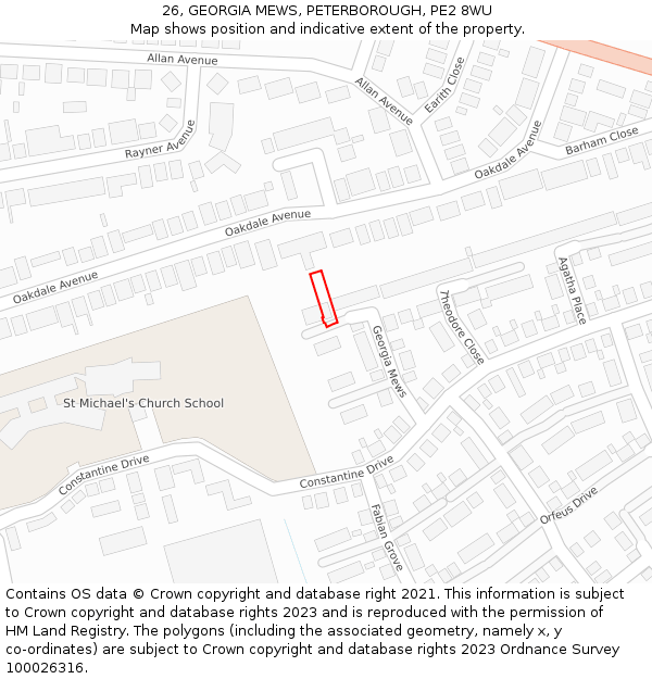 26, GEORGIA MEWS, PETERBOROUGH, PE2 8WU: Location map and indicative extent of plot