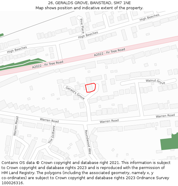 26, GERALDS GROVE, BANSTEAD, SM7 1NE: Location map and indicative extent of plot