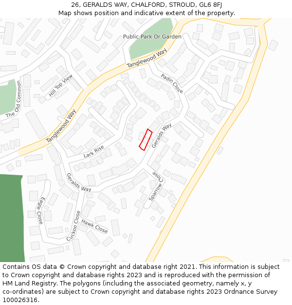 26, GERALDS WAY, CHALFORD, STROUD, GL6 8FJ: Location map and indicative extent of plot