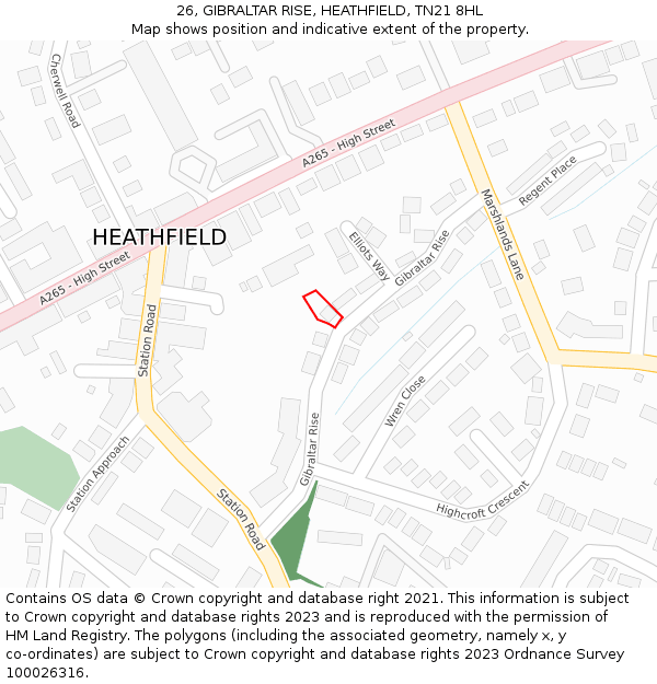 26, GIBRALTAR RISE, HEATHFIELD, TN21 8HL: Location map and indicative extent of plot