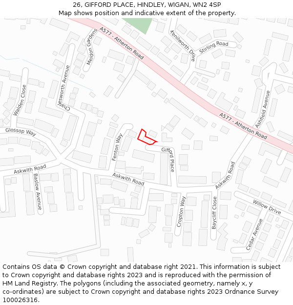 26, GIFFORD PLACE, HINDLEY, WIGAN, WN2 4SP: Location map and indicative extent of plot