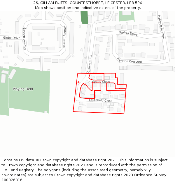 26, GILLAM BUTTS, COUNTESTHORPE, LEICESTER, LE8 5PX: Location map and indicative extent of plot