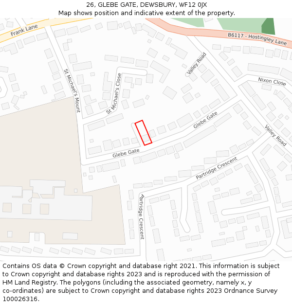 26, GLEBE GATE, DEWSBURY, WF12 0JX: Location map and indicative extent of plot