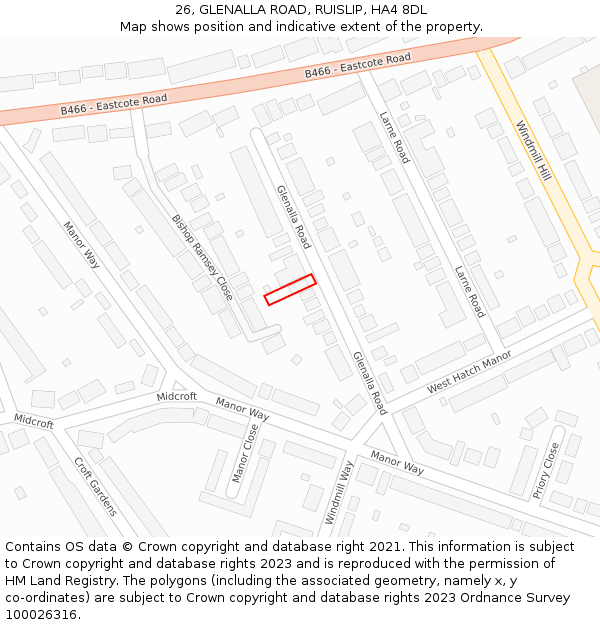 26, GLENALLA ROAD, RUISLIP, HA4 8DL: Location map and indicative extent of plot