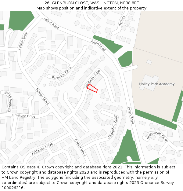 26, GLENBURN CLOSE, WASHINGTON, NE38 8PE: Location map and indicative extent of plot