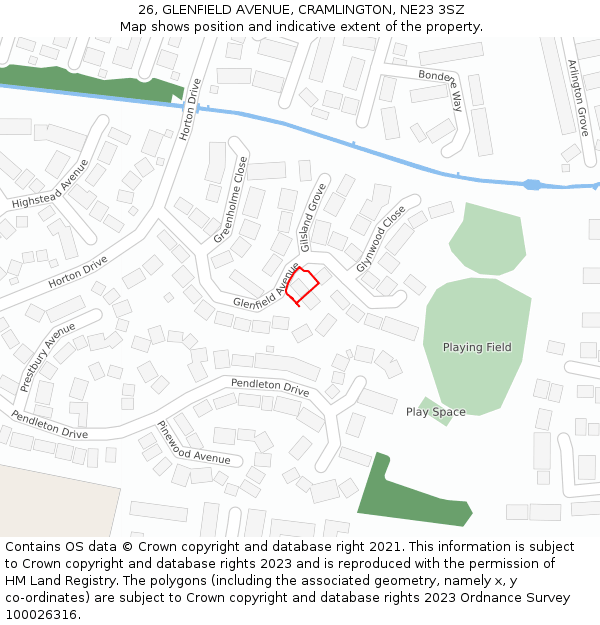 26, GLENFIELD AVENUE, CRAMLINGTON, NE23 3SZ: Location map and indicative extent of plot