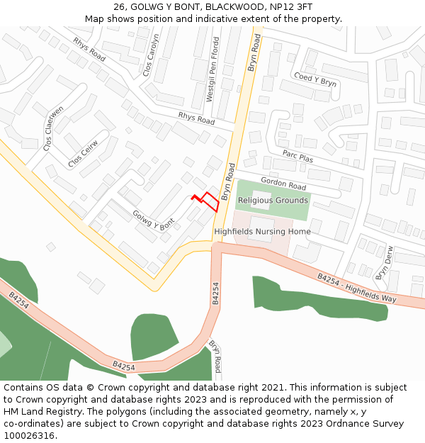 26, GOLWG Y BONT, BLACKWOOD, NP12 3FT: Location map and indicative extent of plot